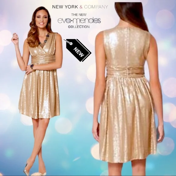 New York & Company | Dresses | Nwt Gold Sequin Nyco Eva Mendes Dress Small  | Poshmark